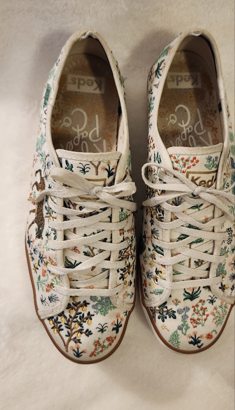 Keds x Rifle Paper Co. White Canvas Sneakers with Multicolor Floral Embroidery